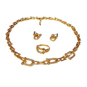 U-Shaped Horseshoe Buckle Chain Necklace, Earrings and Adjustable Ring Set